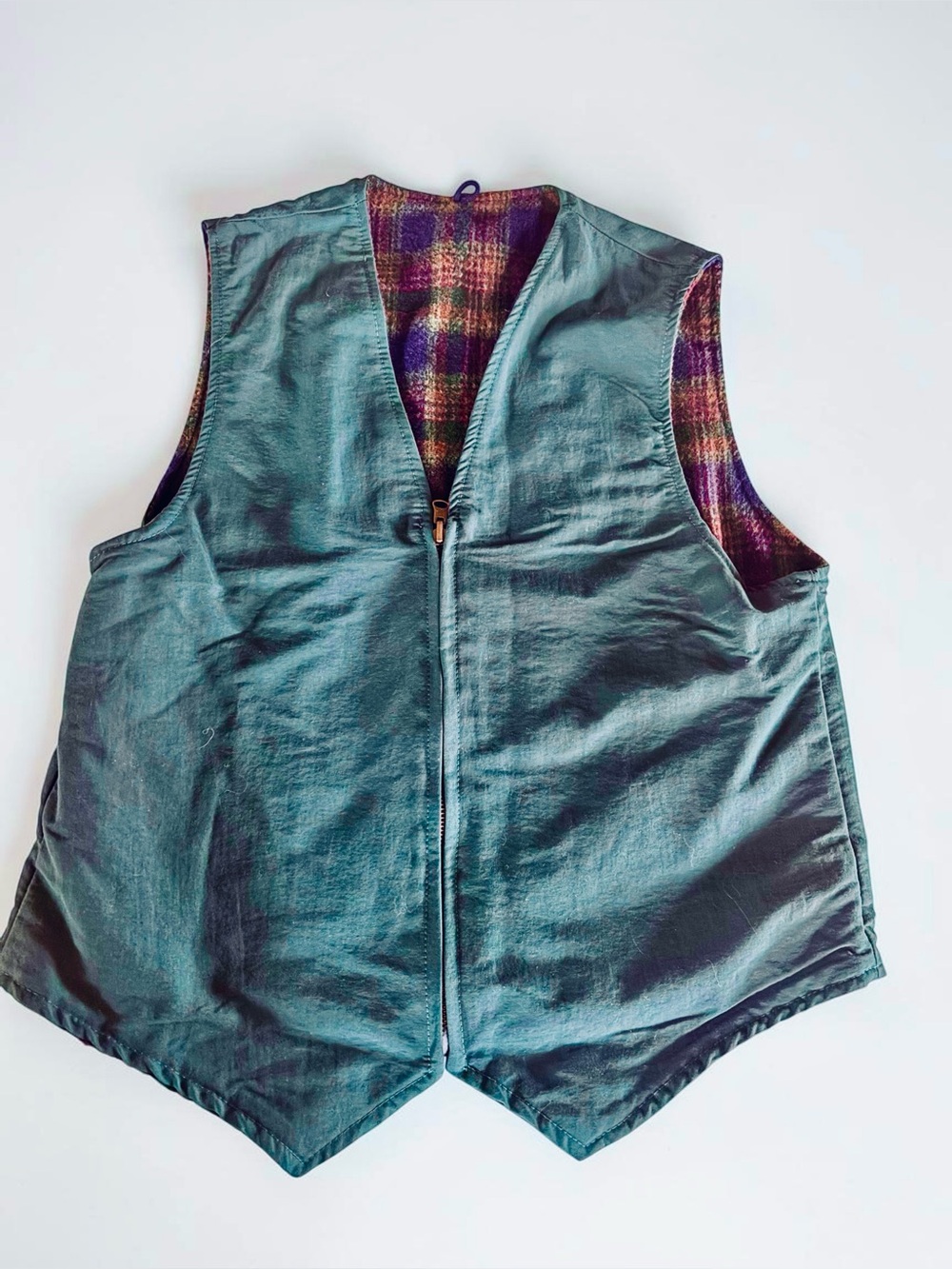 Vintage Reversible Plaid Satin Vest Cottagecore Grunge Layering